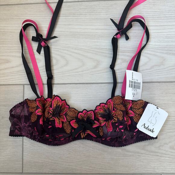 NWT Aubade Paris French embroidered floral sexy strappy bra 85B 32B